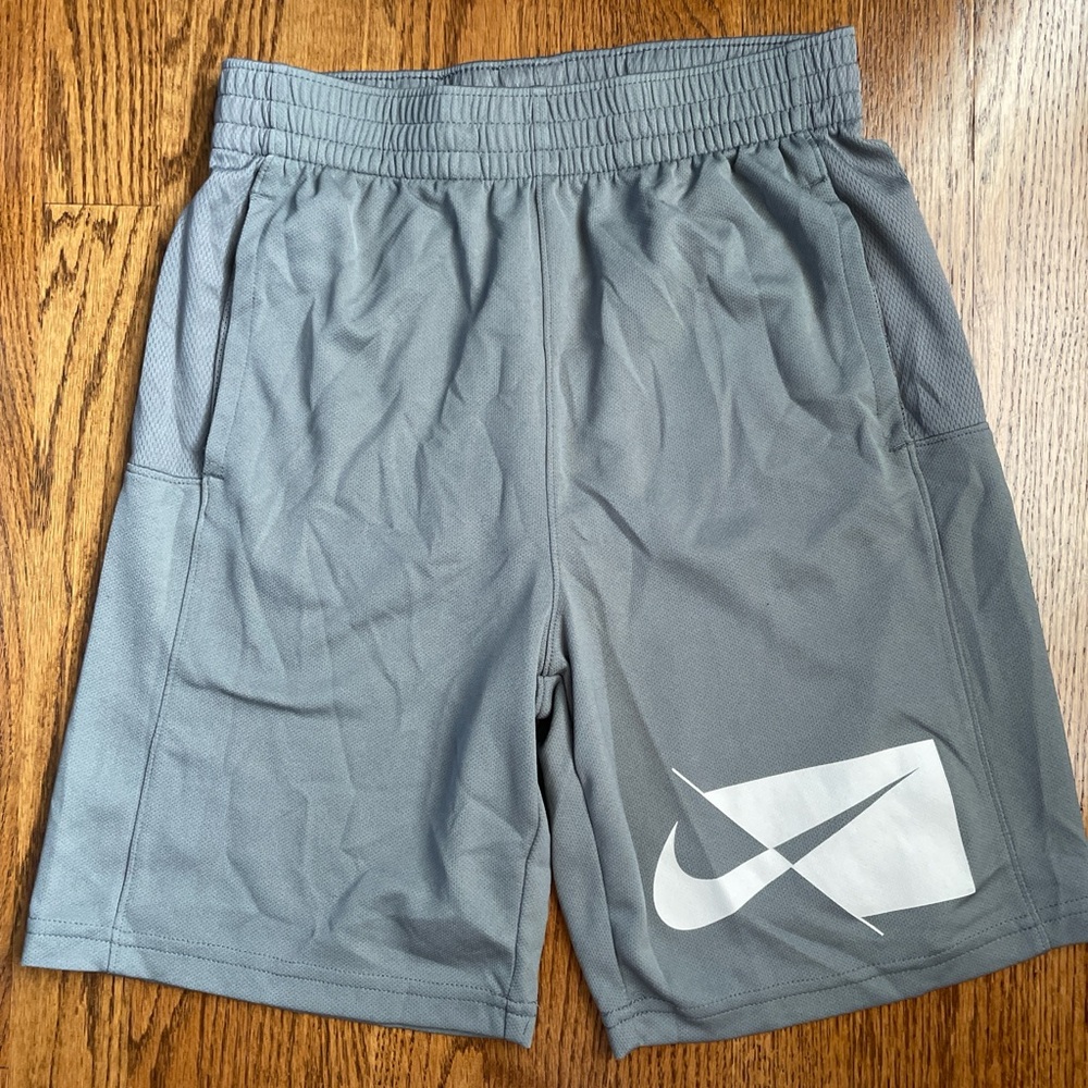 Nike Boy’s Large Gray Athletic Shorts with White Logo